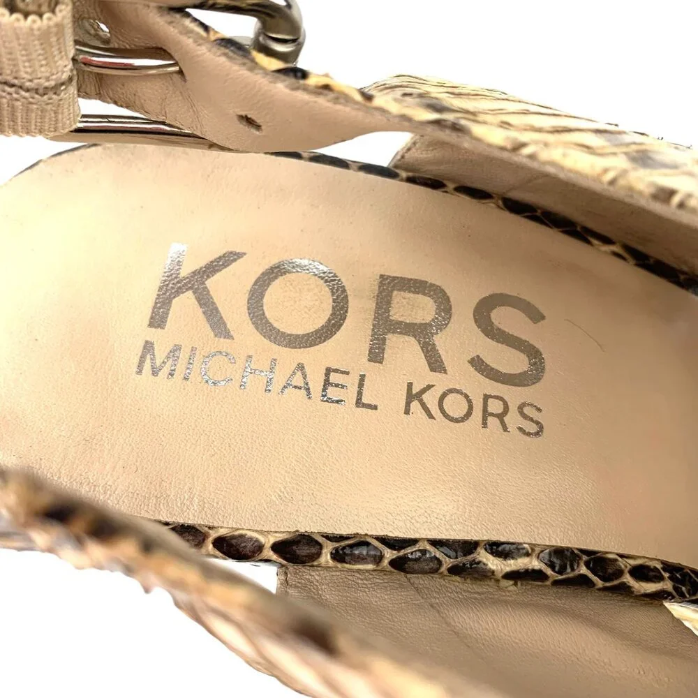 KORS Michael Kors Cynthia Embossed‎ Leather Espadrille Wedge Sandals